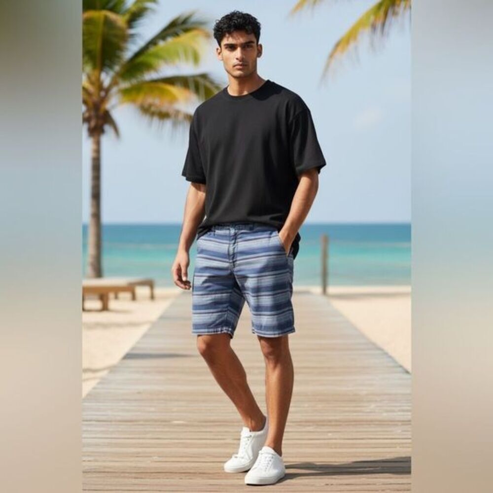 EUC Guess Men’s Blue Striped Casual Shorts - Size 32